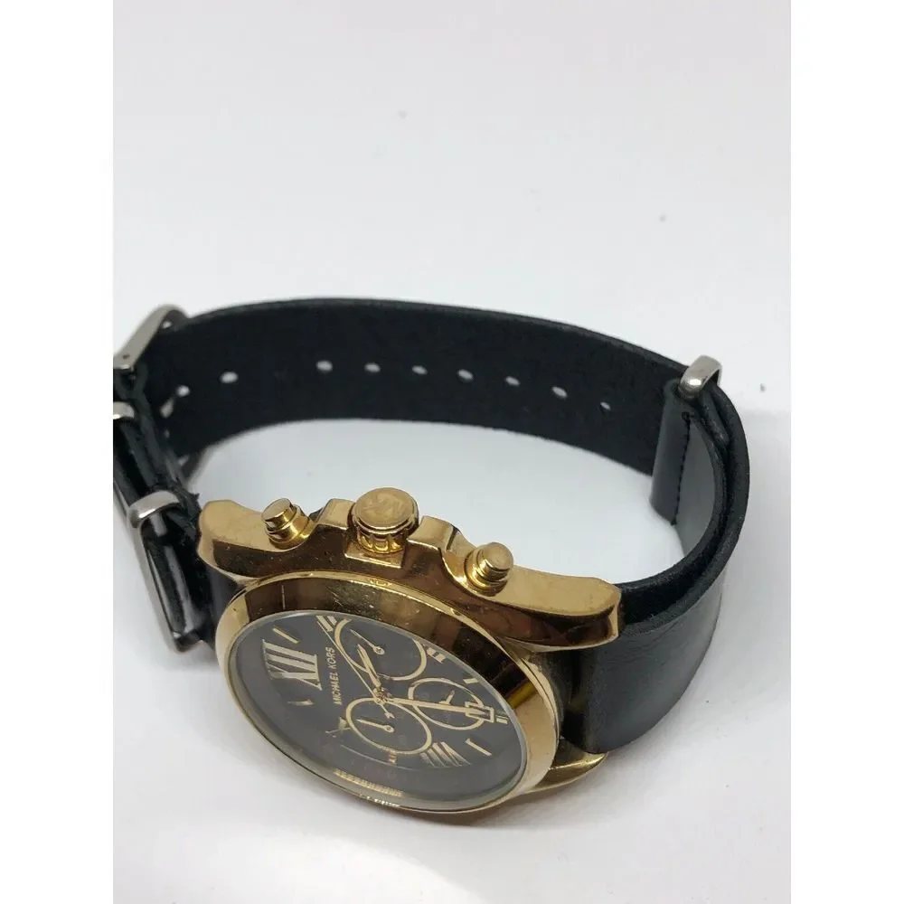 MICHAEL KORS MK5502 Womens Black Leather Analog Dial Quartz Genuine Watch KG426